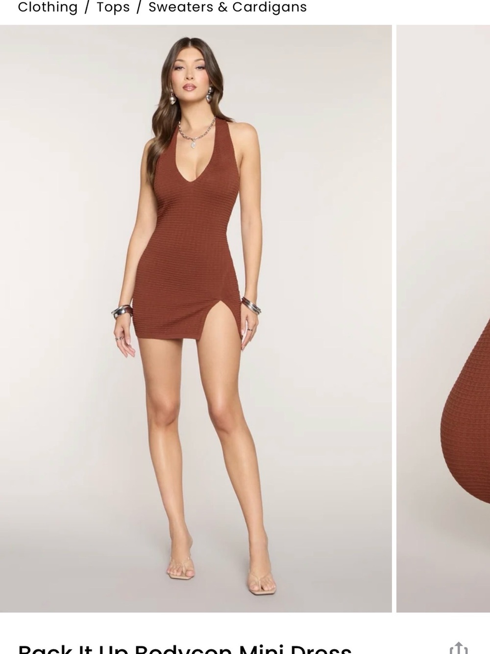 Windsor Brown Ribbed Halter One-Piece Swim Dress with Side Slit